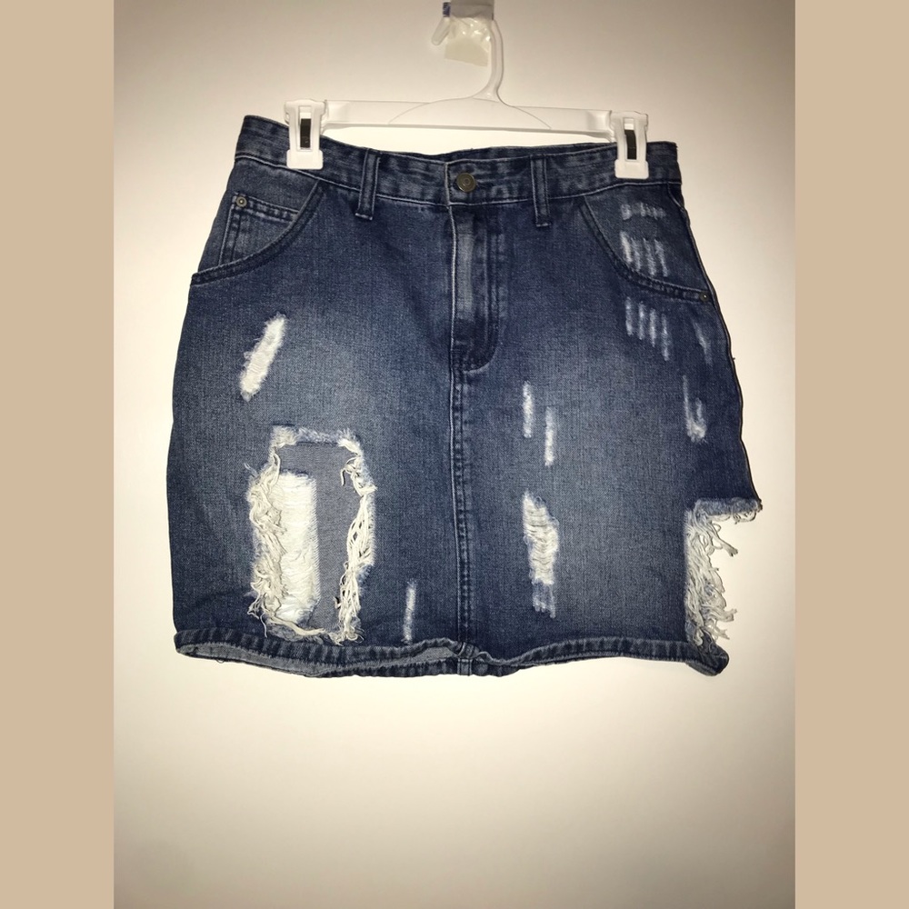 Denim distressed skirt